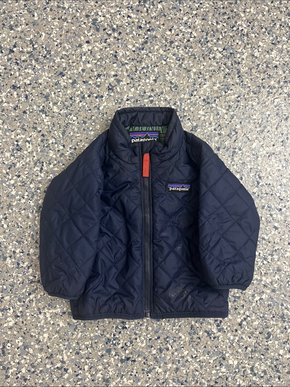 Patagonia Kids Navy Quilted Puffer Jacket with Red Zipper Pull